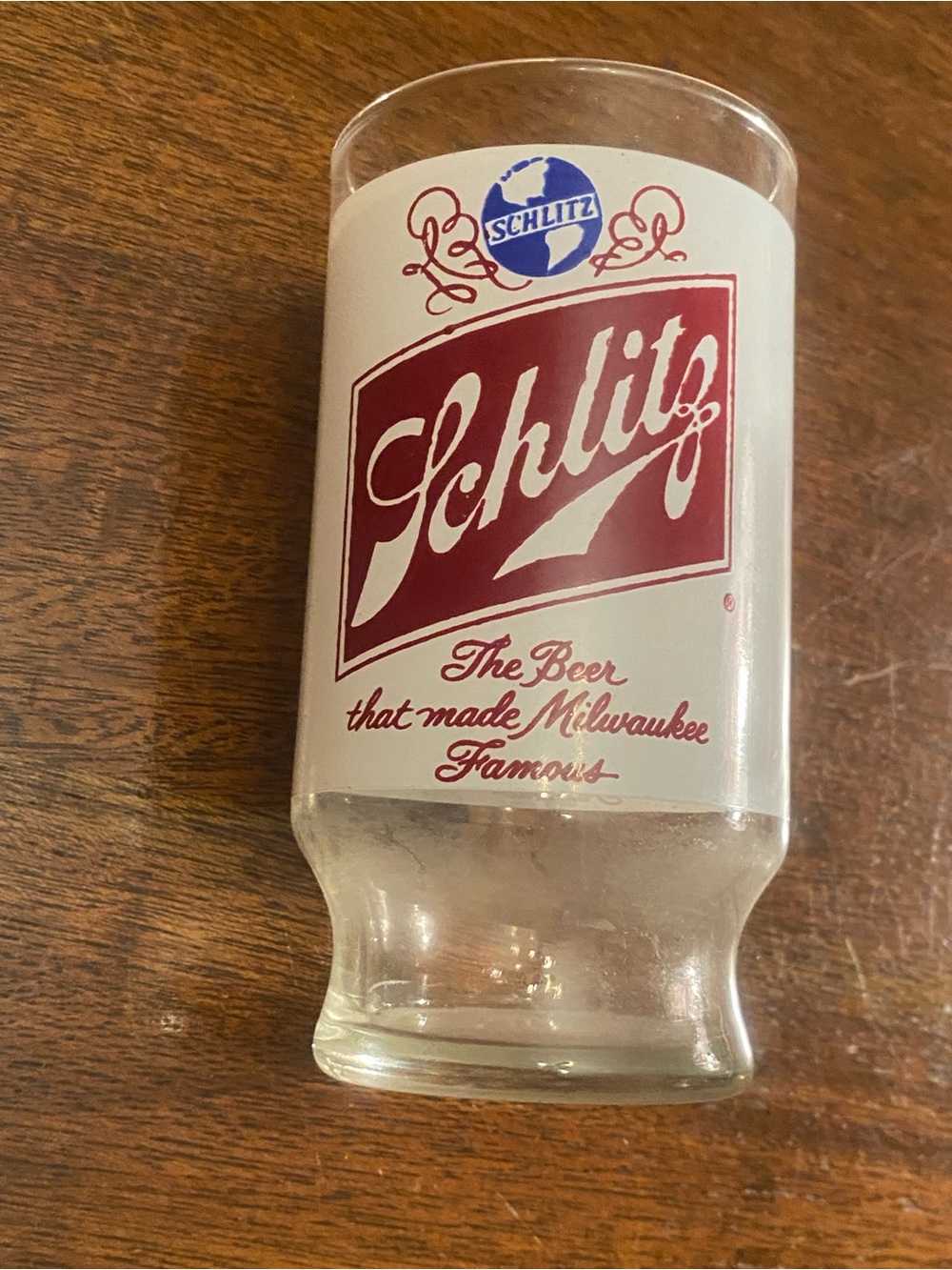 Vintage Schlitz Beer Glass White Frosted Red Logo The Beer That Made Milwaukee